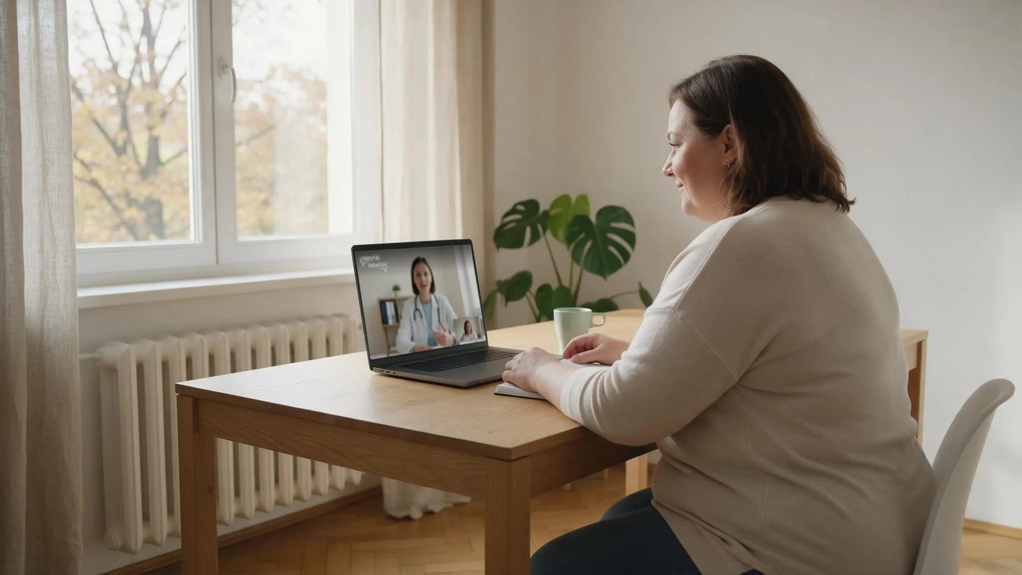 Pacjentka rozmawia z lekarzem podczas wideokonsultacji na laptopie